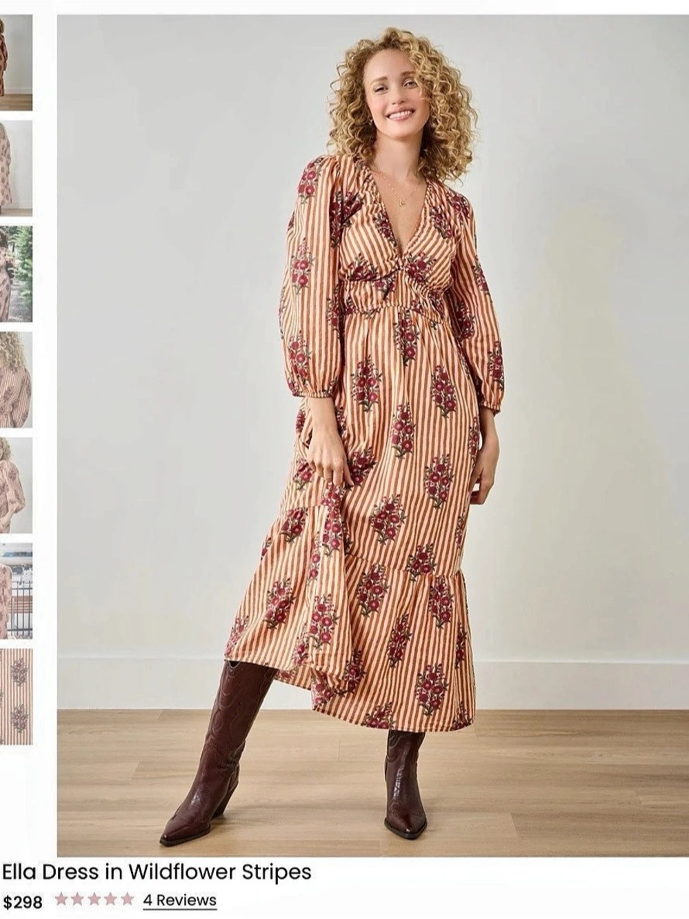 Printfresh Ella Dress in Wildflower Stripes Midi Orange & Ivory Medium
